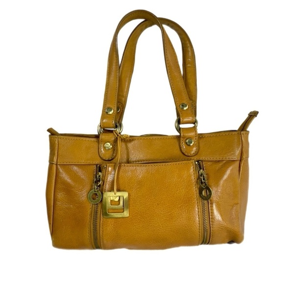 Hidesign Handbags - Hidesign Camel Colored Leather Zipper Front Handbag